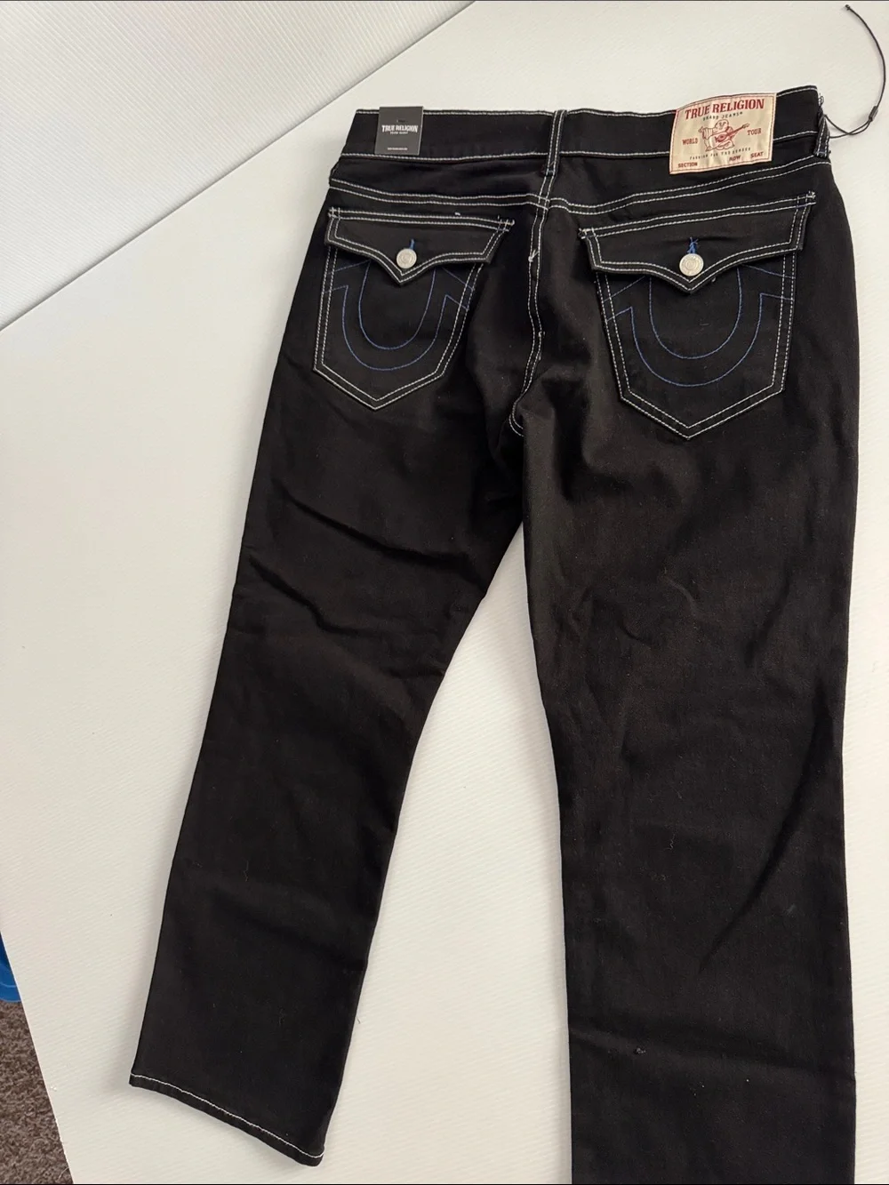 True Religion Men’s Black Straight Jeans with Contrast Stitching